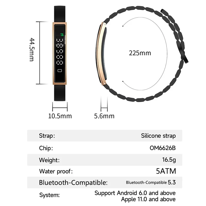 B3 Waterproof Slim Bracelet Smart Wristband for Women Health Monitor Fitness Tracker, Silicone Strap - Silver+Grey