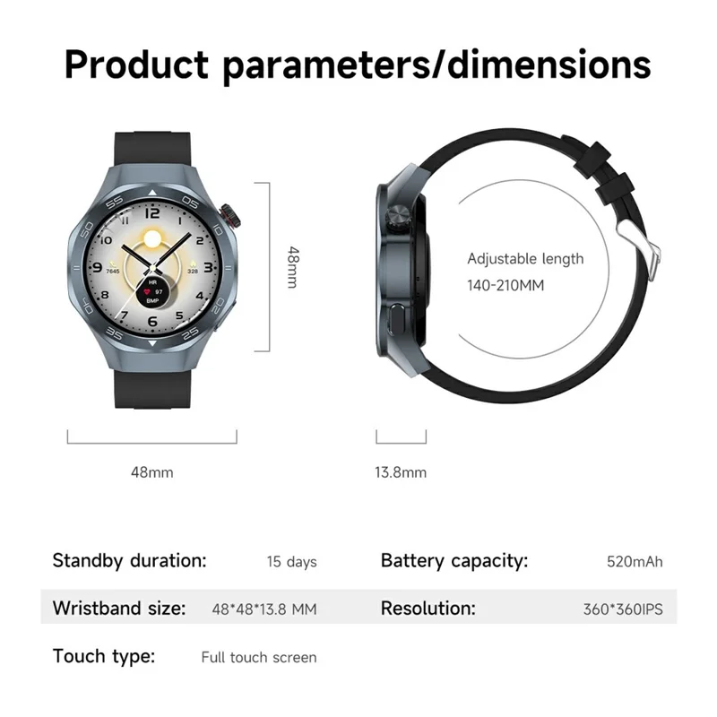 C10 Smartwatch da 1,53 pollici con GPS, Monitoraggio della Salute, Chiamate Bluetooth e Fitness - Nero