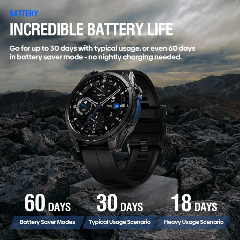 ZEBLAZE Vibe 8 Smartwatch da 1,43 pollici per Monitoraggio della Salute, Chiamate Bluetooth, Orologio Sportivo da Esterno con Torcia - Nero