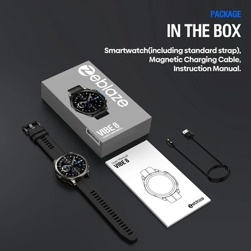 ZEBLAZE Vibe 8 Smartwatch da 1,43 pollici per Monitoraggio della Salute, Chiamate Bluetooth, Orologio Sportivo da Esterno con Torcia - Nero