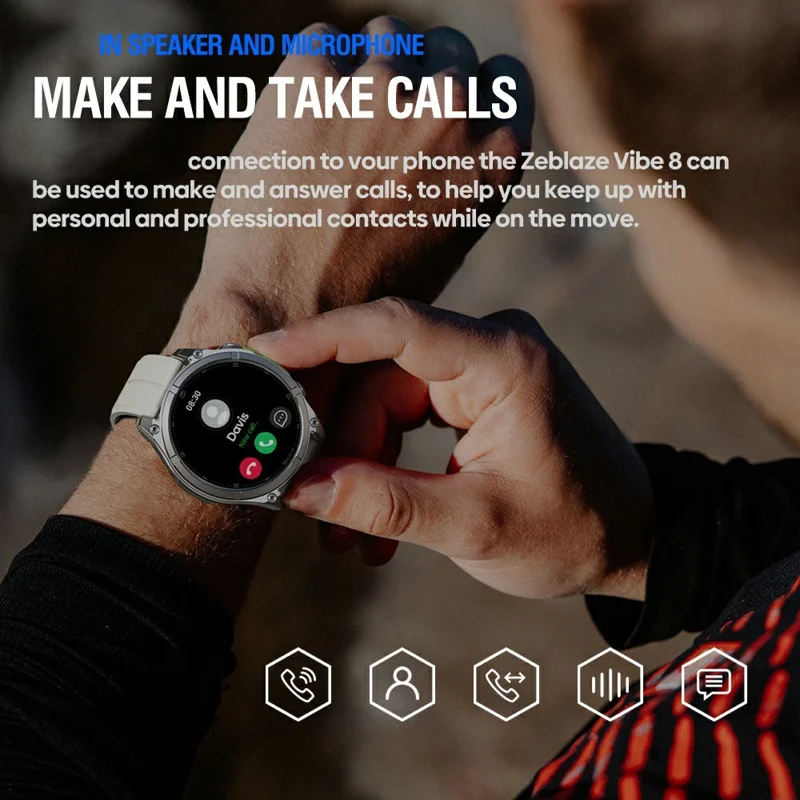 ZEBLAZE Vibe 8 Smartwatch da 1,43 pollici per Monitoraggio della Salute, Chiamate Bluetooth, Orologio Sportivo da Esterno con Torcia - Nero