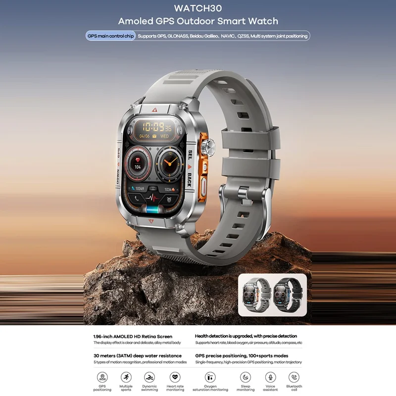 REMAX WATCH30 AMOLED GPS Montre Intelligente Outdoor Pour le Suivi des Sports Surveillance de la Santé Montre Étanche - Terni