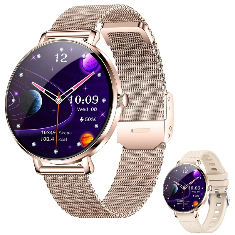 Smartwatch NX21 para Monitoramento de Saúde Compatível com Bluetooth Rastreador de Fitness com Pulseira Dupla - Dourado