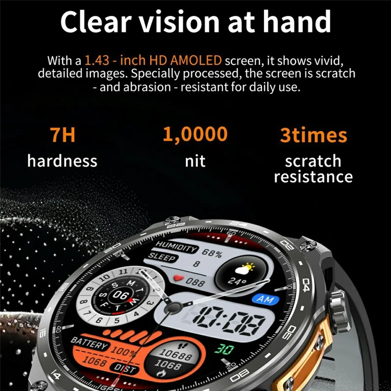 HD300pro 1,43 inch AMOLED scherm Smart Sport Horloge Fitness Tracker met 5 Satelliet Positionering Offline Kaart Navigatie - Zwart