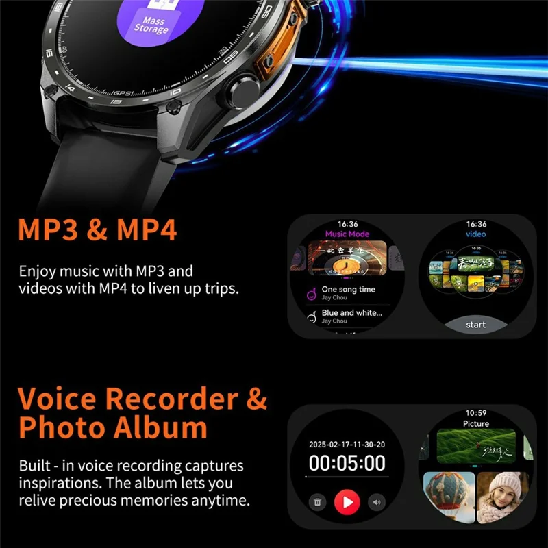 HD300pro 1,43 inch AMOLED scherm Smart Sport Horloge Fitness Tracker met 5 Satelliet Positionering Offline Kaart Navigatie - Zwart