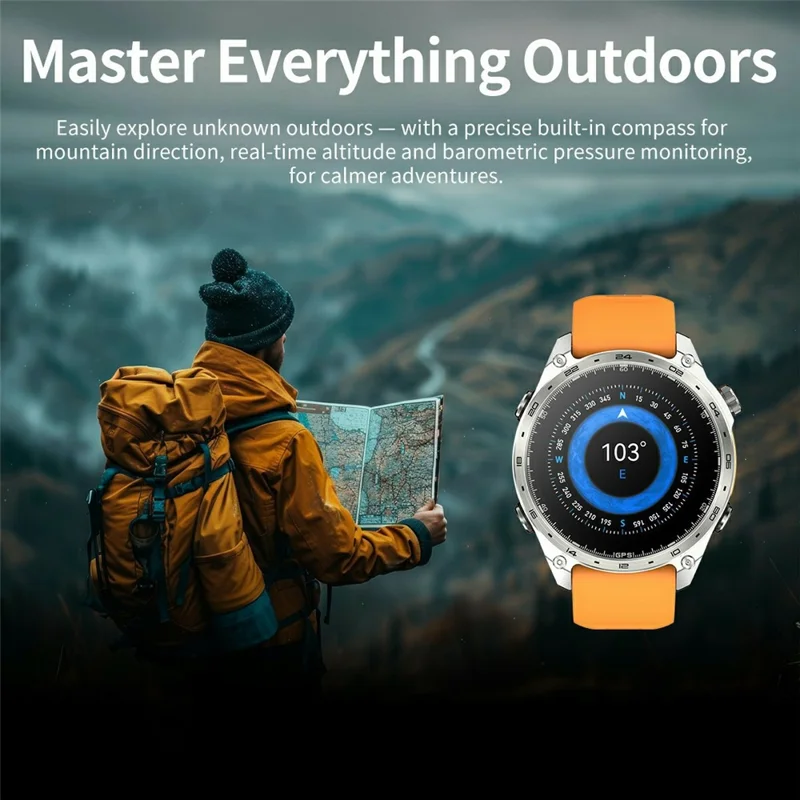 HD300pro 1,43 inch AMOLED scherm Smart Sport Horloge Fitness Tracker met 5 Satelliet Positionering Offline Kaart Navigatie - Zwart