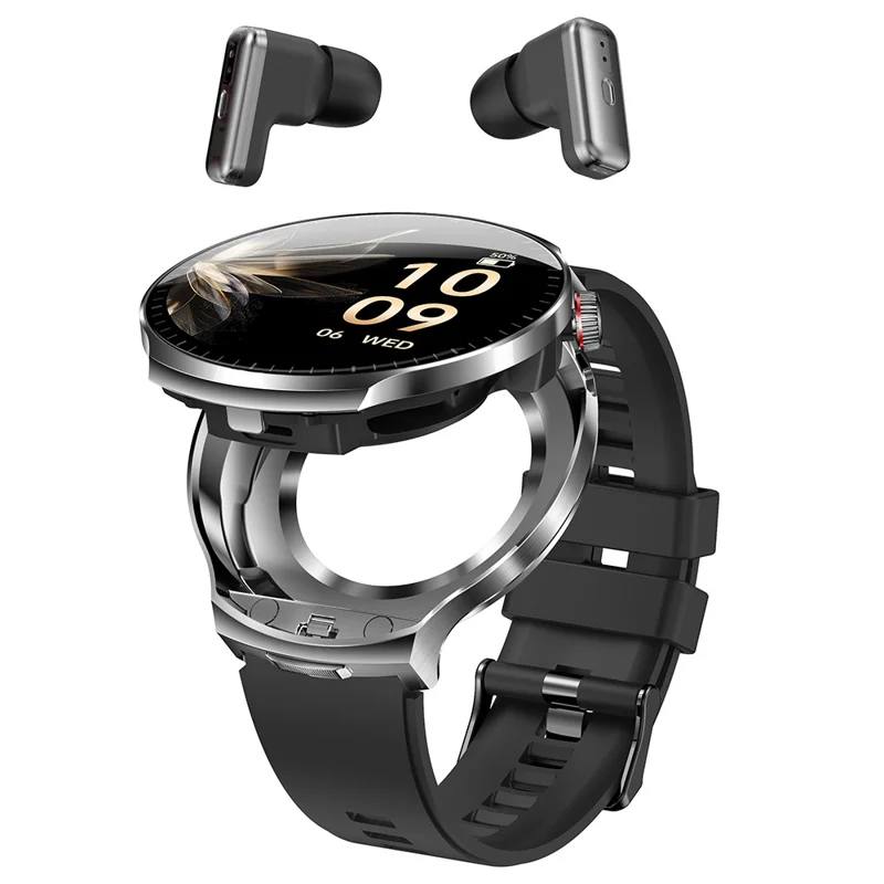 T100 Health Monitoring Bluetooth-compatible Call Sports Wristwatch 2 in 1 TWS Earbuds Smart Watch - Black