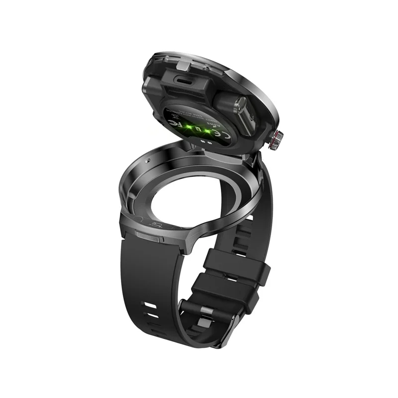 T100 Health Monitoring Bluetooth-compatible Call Sports Wristwatch 2 in 1 TWS Earbuds Smart Watch - Black