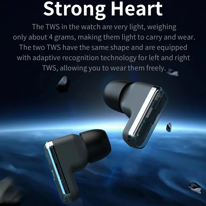 T100 Health Monitoring Bluetooth-compatible Call Sports Wristwatch 2 in 1 TWS Earbuds Smart Watch - Black