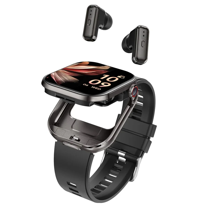 T99 Smart Watch 2 in 1 TWS Earbuds Bluetooth-compatible Call Heart Rate Blood Pressure Monitor Wristwatch - Black