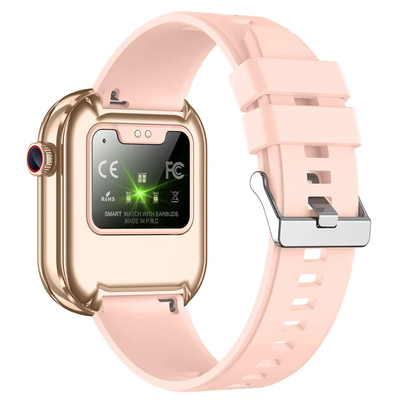 T99 Smart Watch 2 in 1 TWS Earbuds Bluetooth-compatible Call Heart Rate Blood Pressure Monitor Wristwatch - Gold+Pink