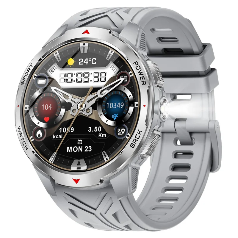KT88 Smart Watch 1.7 Inch Screen with Compass Flashlight Sports Tracking Call Music for Outdoor Activities - Silver