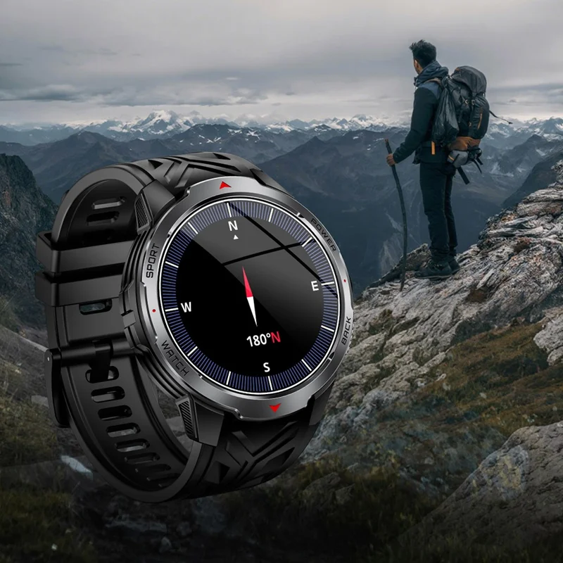 KT88 Smart Watch 1.7 Inch Screen with Compass Flashlight Sports Tracking Call Music for Outdoor Activities - Silver