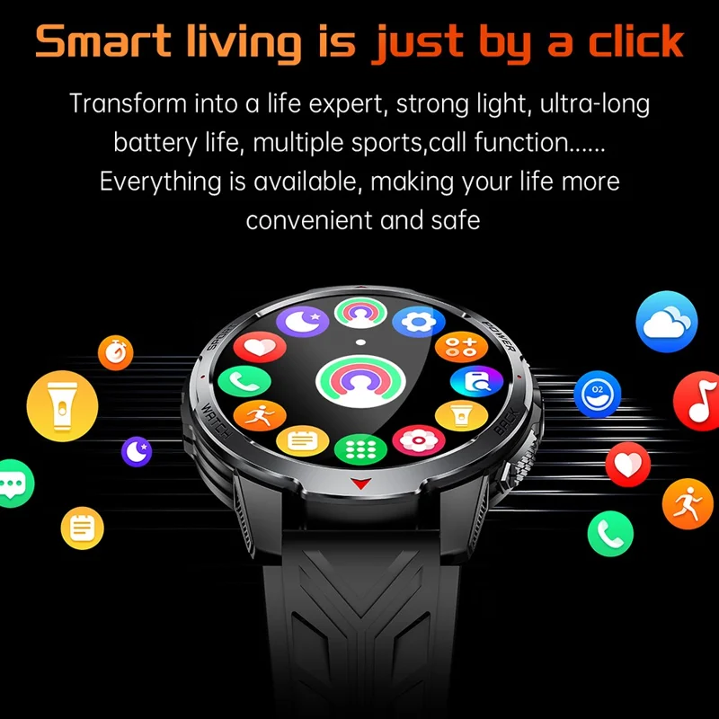 KT88 Smart Watch 1.7 Inch Screen with Compass Flashlight Sports Tracking Call Music for Outdoor Activities - Silver