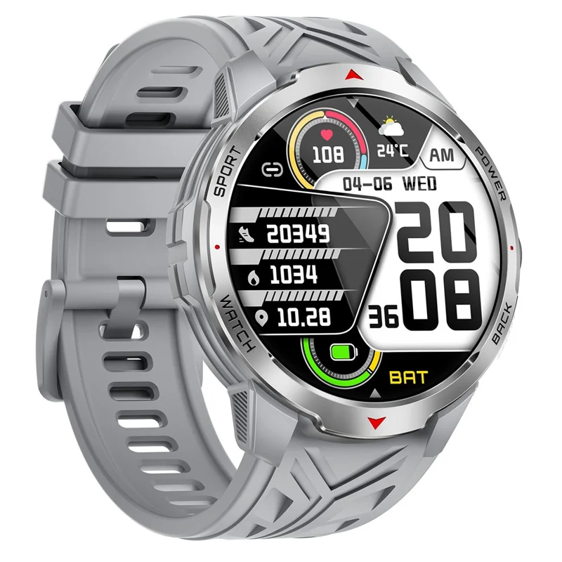 KT88 Smart Watch 1.7 Inch Screen with Compass Flashlight Sports Tracking Call Music for Outdoor Activities - Silver