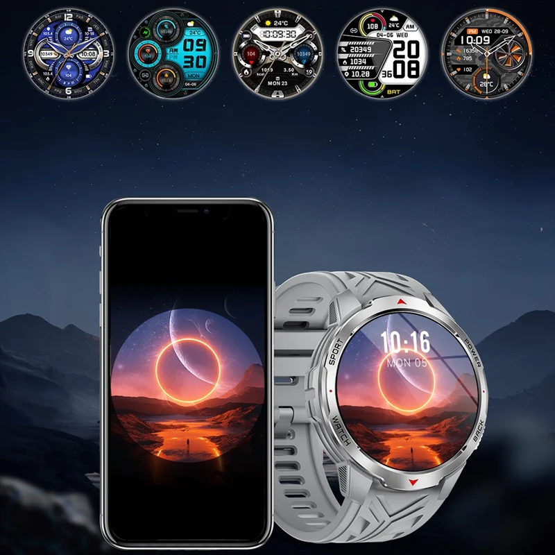 KT88 Smart Watch 1.7 Inch Screen with Compass Flashlight Sports Tracking Call Music for Outdoor Activities - Silver