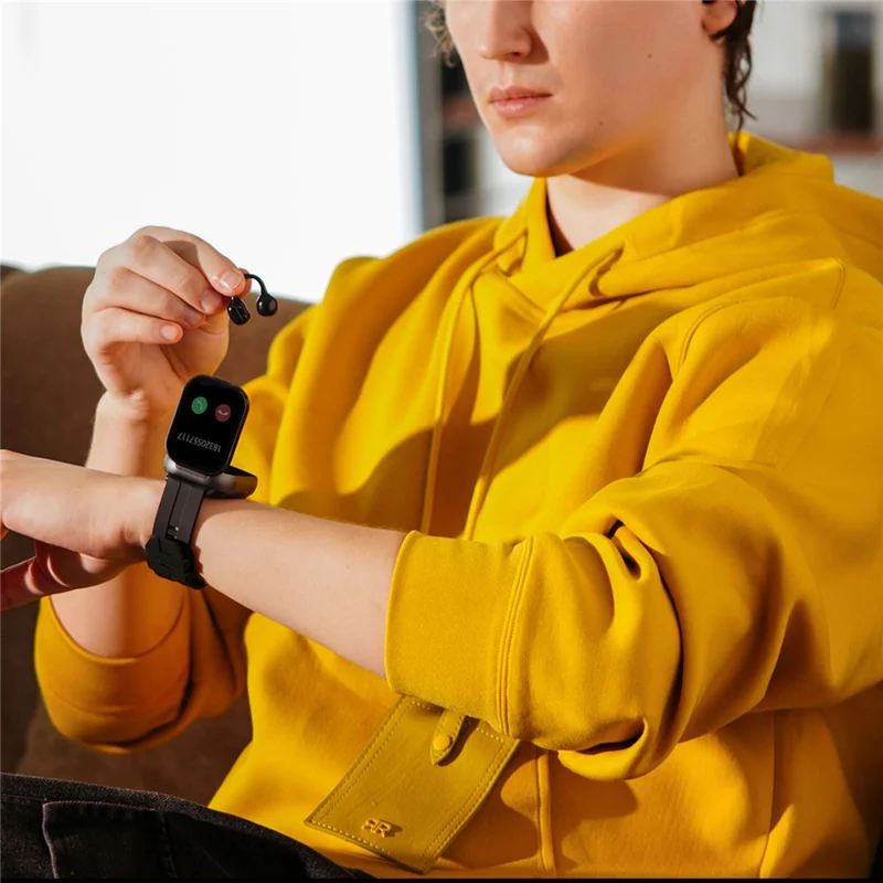 D12 2 in 1 Bluetooth-compatible Earbuds Smart Watch Health Monitoring Fitness Tracker 2.01 Inch TFT Screen Wristwatch, Silicone Strap - Black