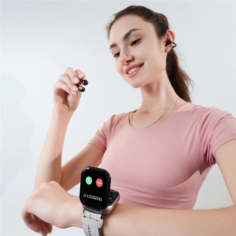 D12 2 in 1 Bluetooth-compatible Earbuds Smart Watch Health Monitoring Fitness Tracker 2.01 Inch TFT Screen Wristwatch, Silicone Strap - Black