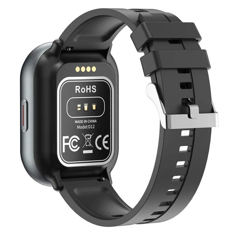 D12 2 in 1 Bluetooth-compatible Earbuds Smart Watch Health Monitoring Fitness Tracker 2.01 Inch TFT Screen Wristwatch, Silicone Strap - Black