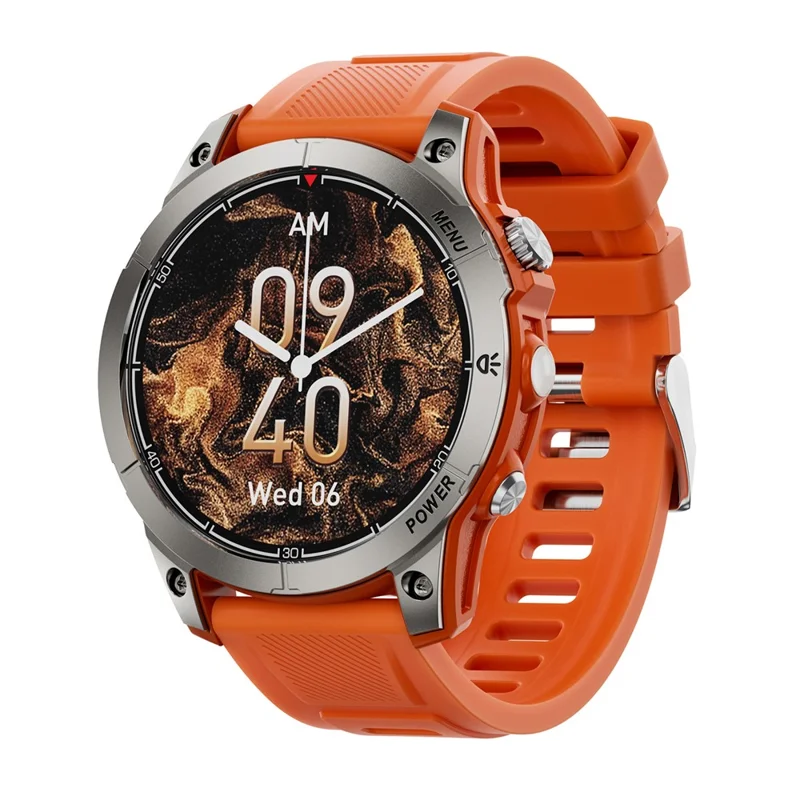 Montre connectée de sport outdoor AW45 de 1,39 pouces, compatible Bluetooth, surveillance de la santé, boussole et lampe de poche LED - Orange