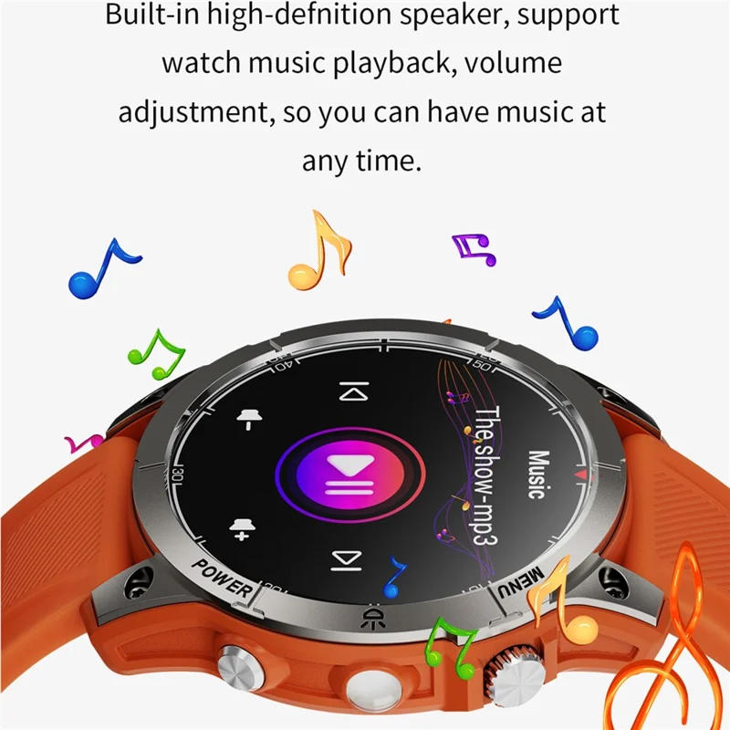 Montre connectée de sport outdoor AW45 de 1,39 pouces, compatible Bluetooth, surveillance de la santé, boussole et lampe de poche LED - Orange