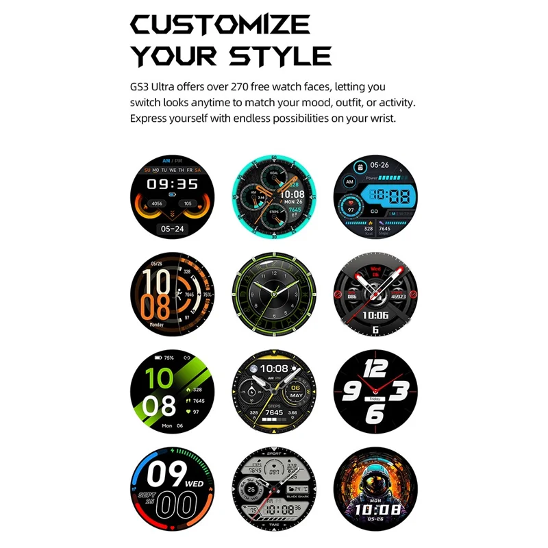 BLACK SHARK GS3 Ultra 1,43 Zoll AMOLED-Bildschirm Smartwatch 160+ Sportmodi Gesundheitsüberwachung Armbanduhr (Overseas Version) - Schwarz