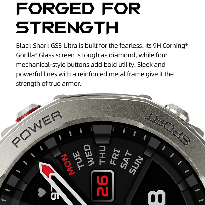 BLACK SHARK GS3 Ultra 1,43 Zoll AMOLED-Bildschirm Smartwatch 160+ Sportmodi Gesundheitsüberwachung Armbanduhr (Overseas Version) - Schwarz