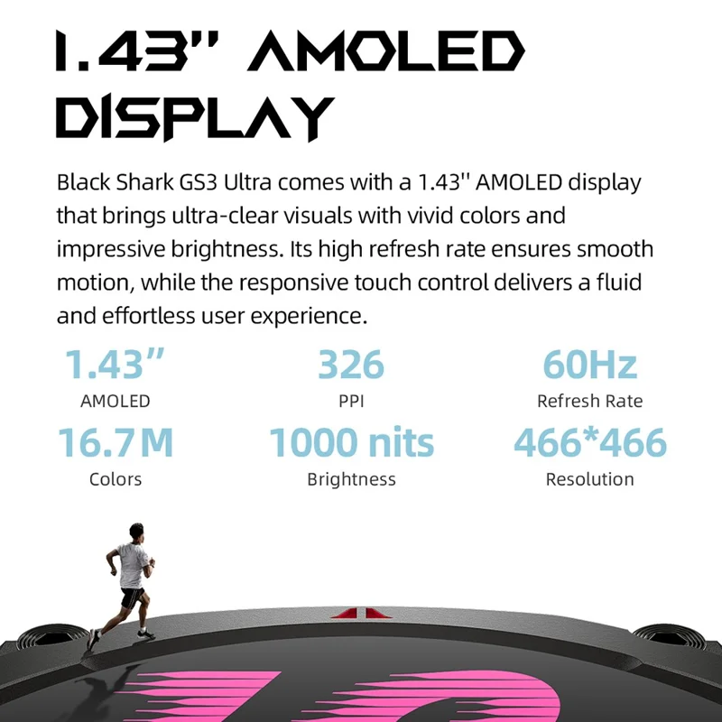 BLACK SHARK GS3 Ultra 1,43 Zoll AMOLED-Bildschirm Smartwatch 160+ Sportmodi Gesundheitsüberwachung Armbanduhr (Overseas Version) - Schwarz