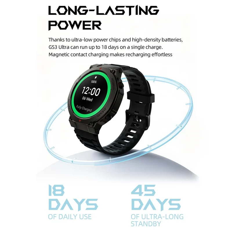 BLACK SHARK GS3 Ultra 1,43 Zoll AMOLED-Bildschirm Smartwatch 160+ Sportmodi Gesundheitsüberwachung Armbanduhr (Overseas Version) - Schwarz