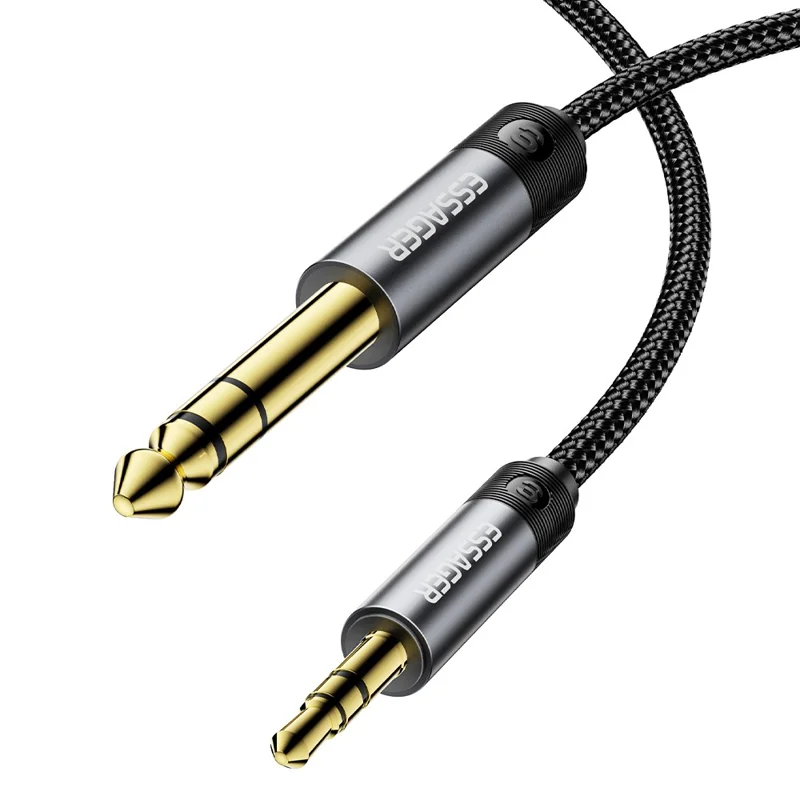 ESSAGER كابل صوتي ذكر 3.5 مم إلى ذكر 6.5 مم، 1.2 م، كابل مجدول عالي الدقة مع موصلات مطلية بالذهب - رمادي