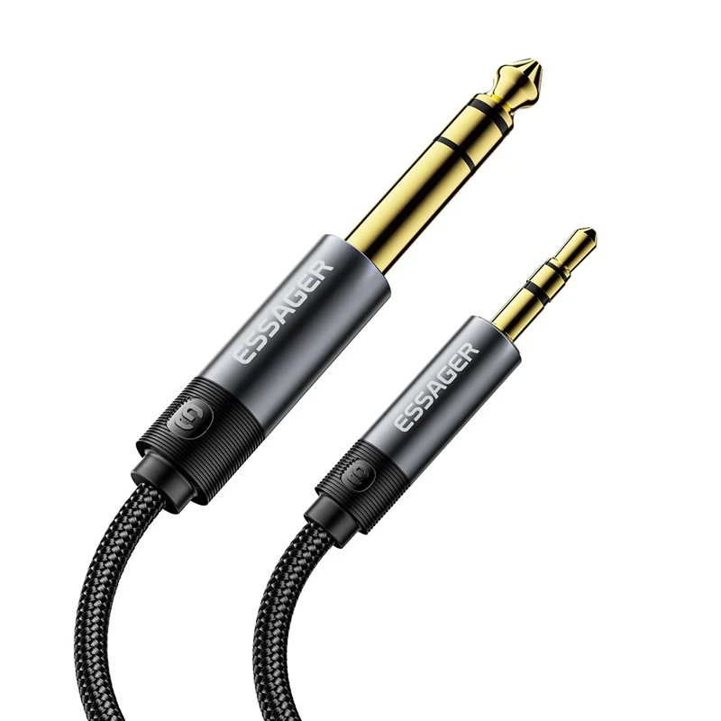 ESSAGER 5m Câble audio tressé HD Son 3,5 mm Mâle vers 6,5 mm Mâle Adaptateur avec connecteur plaqué or - Gris
