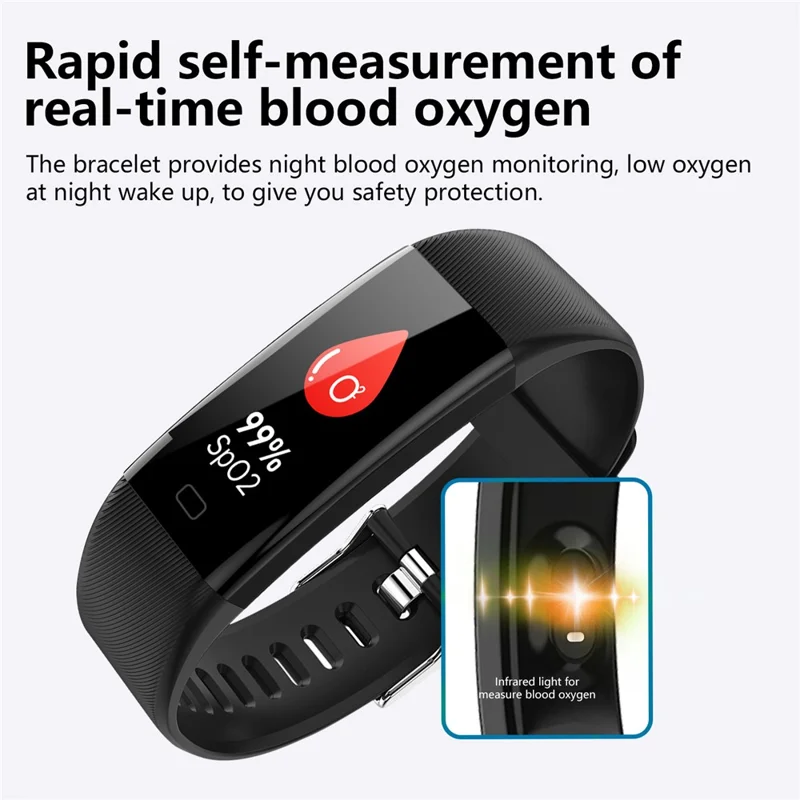 سوار الذكية F71 لقياس ضغط الدم ومعدل ضربات القلب ودرجة الحرارة وقياس نبض الأكسجين وعداد الخطى ومتتبع اللياقة - أسود