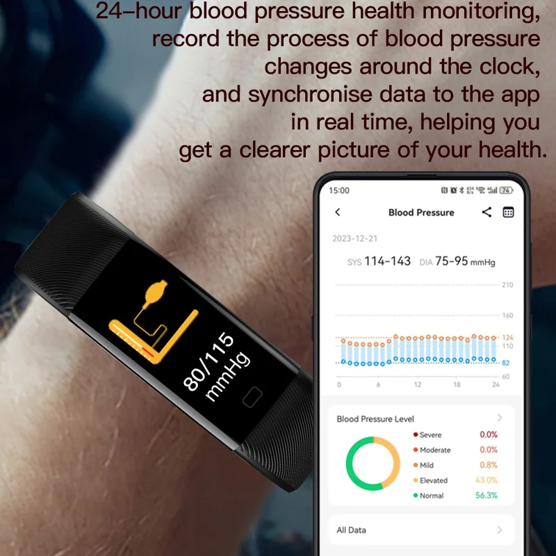 سوار الذكية F71 لقياس ضغط الدم ومعدل ضربات القلب ودرجة الحرارة وقياس نبض الأكسجين وعداد الخطى ومتتبع اللياقة - أسود