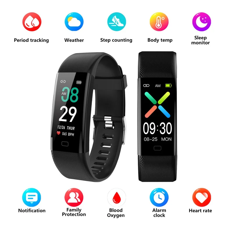 سوار الذكية F71 لقياس ضغط الدم ومعدل ضربات القلب ودرجة الحرارة وقياس نبض الأكسجين وعداد الخطى ومتتبع اللياقة - أسود