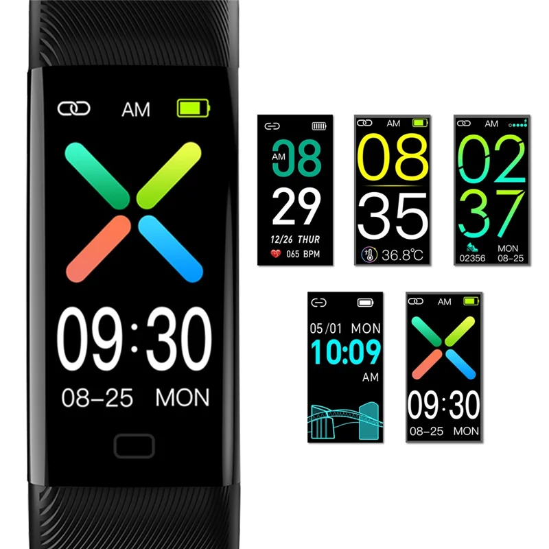 سوار الذكية F71 لقياس ضغط الدم ومعدل ضربات القلب ودرجة الحرارة وقياس نبض الأكسجين وعداد الخطى ومتتبع اللياقة - أسود