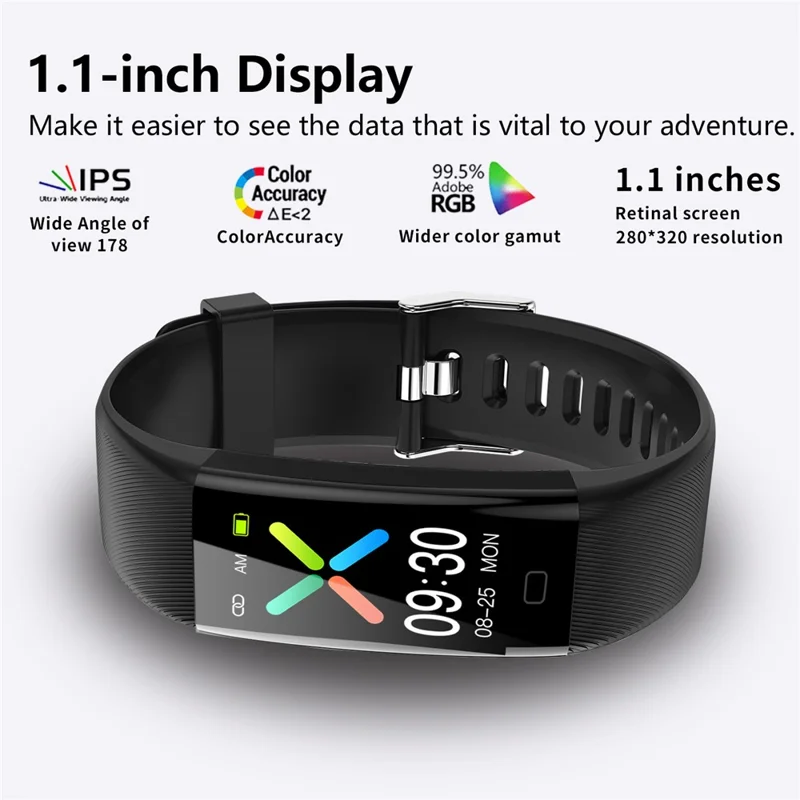 سوار الذكية F71 لقياس ضغط الدم ومعدل ضربات القلب ودرجة الحرارة وقياس نبض الأكسجين وعداد الخطى ومتتبع اللياقة - أسود