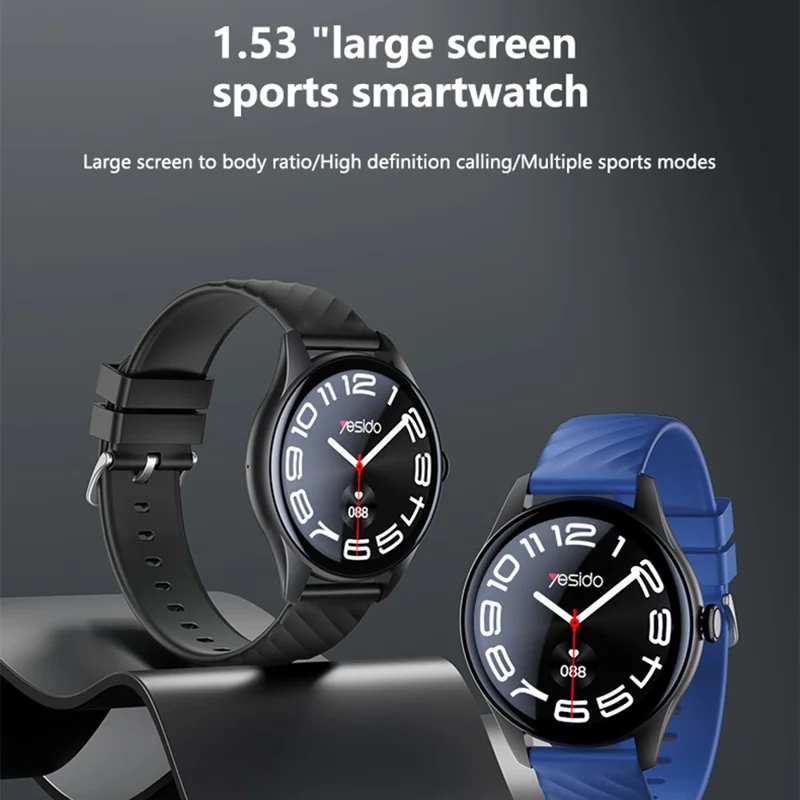 YESIDO IO43 Smart Watch 1.53 Inch HD Display Health Tracker with Heart Rate Monitor  /  Call Function  /  Music Control