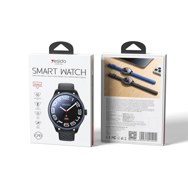 YESIDO IO43 Smart Watch 1.53 Inch HD Display Health Tracker with Heart Rate Monitor  /  Call Function  /  Music Control
