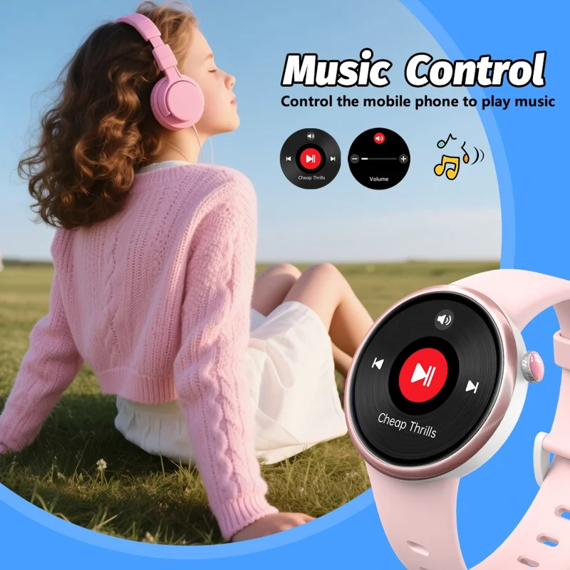 H39L For Kids Smart Watch 1.09 Inch Round AMOLED Screen Customizable UI Heart Rate Sleep Health Monitor - Black