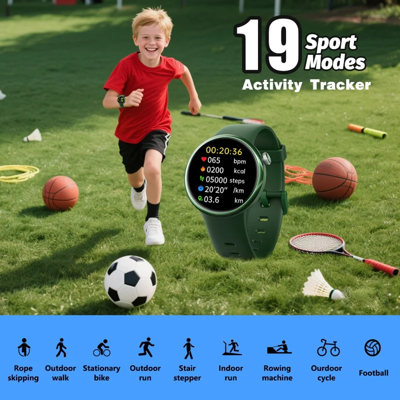 H39L For Kids Smart Watch 1.09 Inch Round AMOLED Screen Customizable UI Heart Rate Sleep Health Monitor - Black