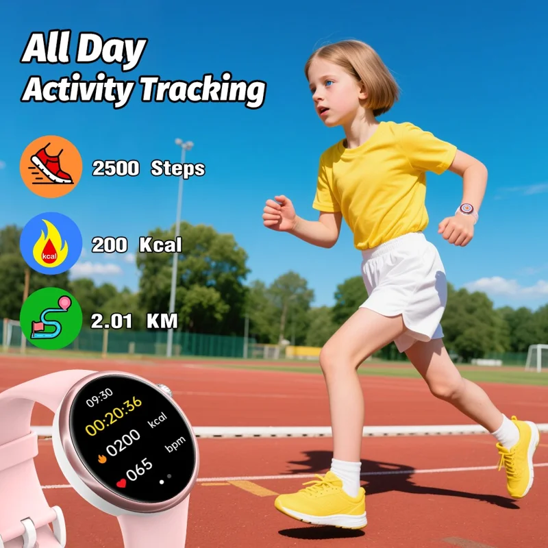 H39L For Kids Smart Watch 1.09 Inch Round AMOLED Screen Customizable UI Heart Rate Sleep Health Monitor - Black