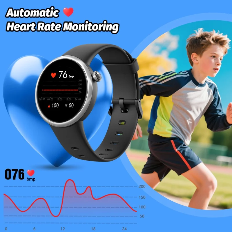 H39L For Kids Smart Watch 1.09 Inch Round AMOLED Screen Customizable UI Heart Rate Sleep Health Monitor - Black