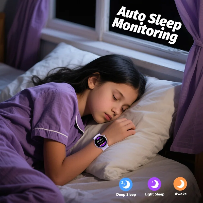 H39L For Kids Smart Watch 1.09 Inch Round AMOLED Screen Customizable UI Heart Rate Sleep Health Monitor - Black