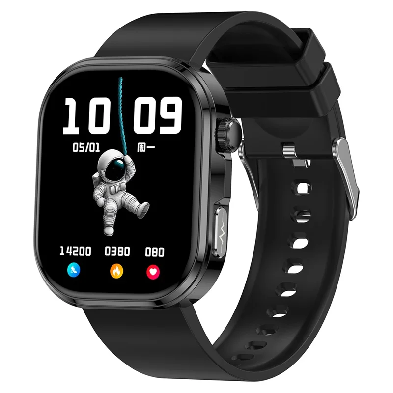Montre connectée GE52 écran HD 1,88 pouce, moniteur de santé ECG, appel Bluetooth, suivi de forme - Bracelet en silicone noir