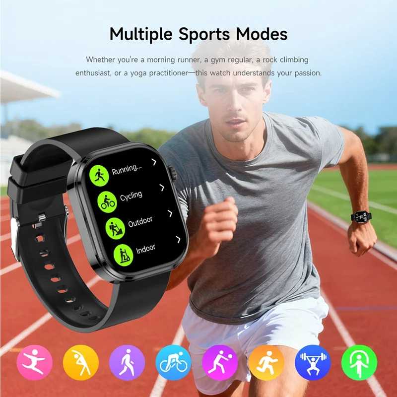 Montre connectée GE52 écran HD 1,88 pouce, moniteur de santé ECG, appel Bluetooth, suivi de forme - Bracelet en silicone noir