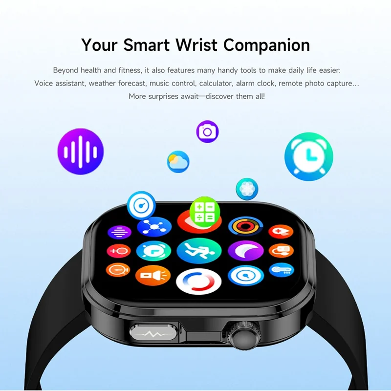 Montre connectée GE52 écran HD 1,88 pouce, moniteur de santé ECG, appel Bluetooth, suivi de forme - Bracelet en silicone noir