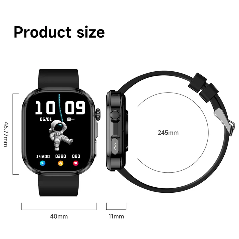 Montre connectée GE52 écran HD 1,88 pouce, moniteur de santé ECG, appel Bluetooth, suivi de forme - Bracelet en silicone noir