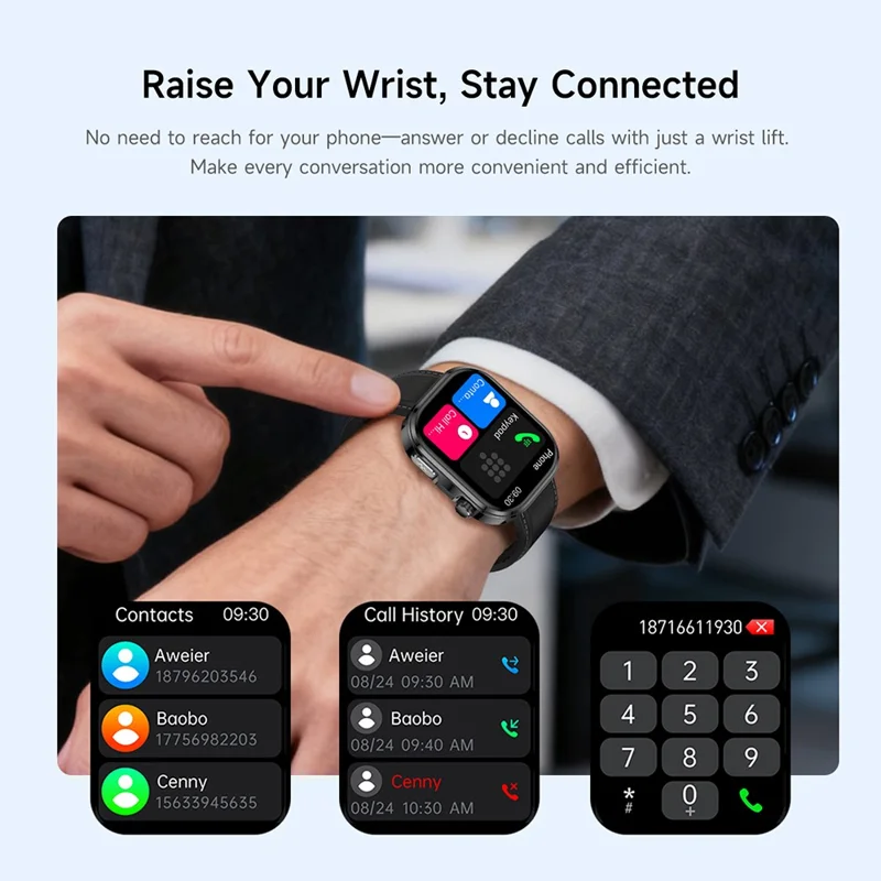 Montre connectée GE52 écran HD 1,88 pouce, moniteur de santé ECG, appel Bluetooth, suivi de forme - Bracelet en silicone noir