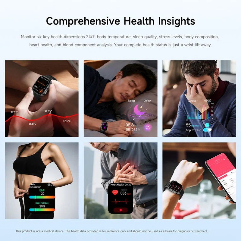 Montre connectée GE52 écran HD 1,88 pouce, moniteur de santé ECG, appel Bluetooth, suivi de forme - Bracelet en silicone noir