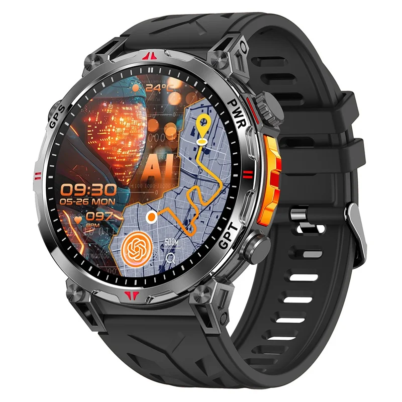 KC93 Smartwatch GPS-positionering ChatGPT Sport Hjertefrekvens Multifunktions Sundhedsmonitorering Bærbar Ur - Sort Rem